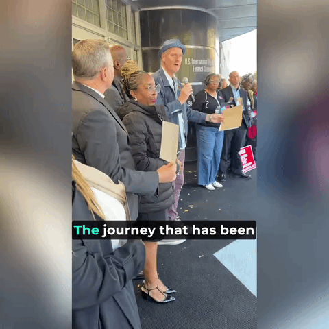 A GIF of Doug Pagitt speaking in front of the historic Greyhound Station.